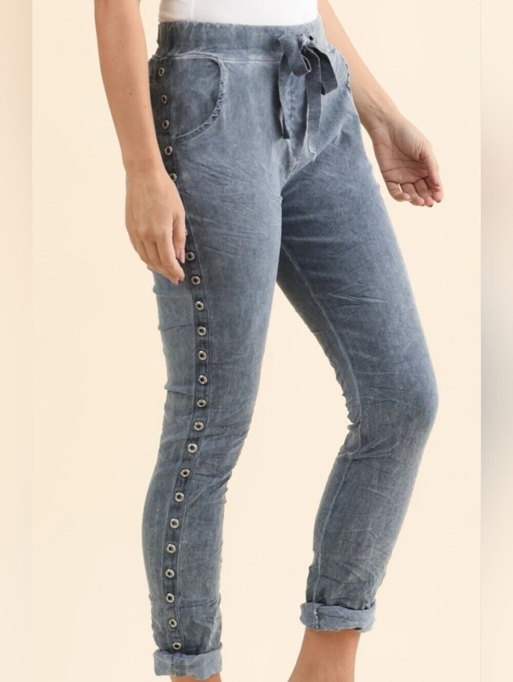 Joseph Ribkoff Jeans Straight Leg Pull-on Grommet Size 10